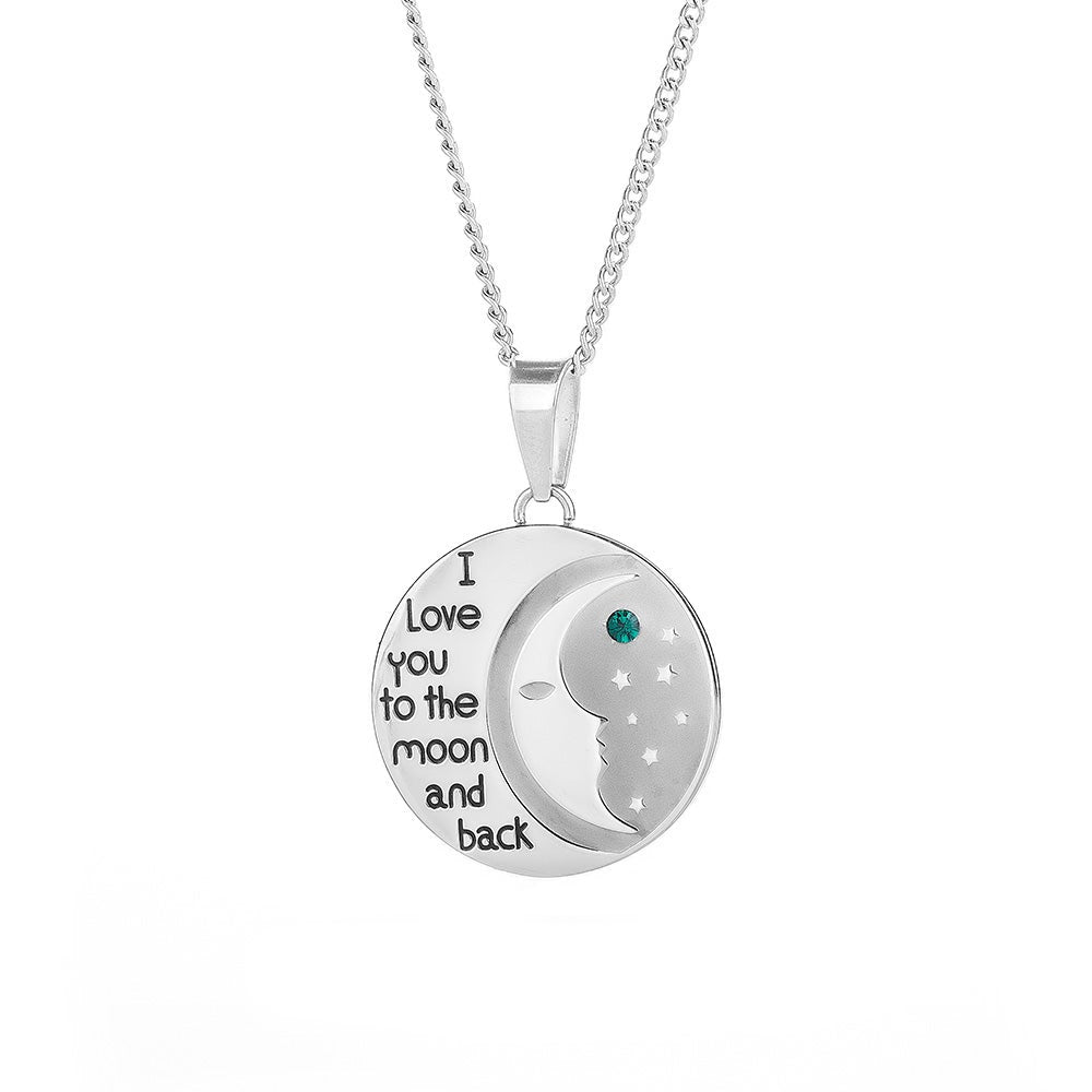 I Love You To The Moon and Back Custom Birthstone Pendant - Clearance Final Sale