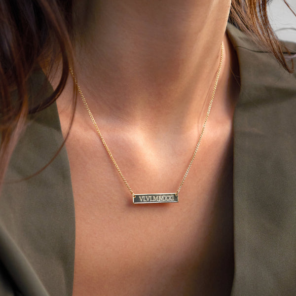 14K Gold Roman Numeral Bar Necklace