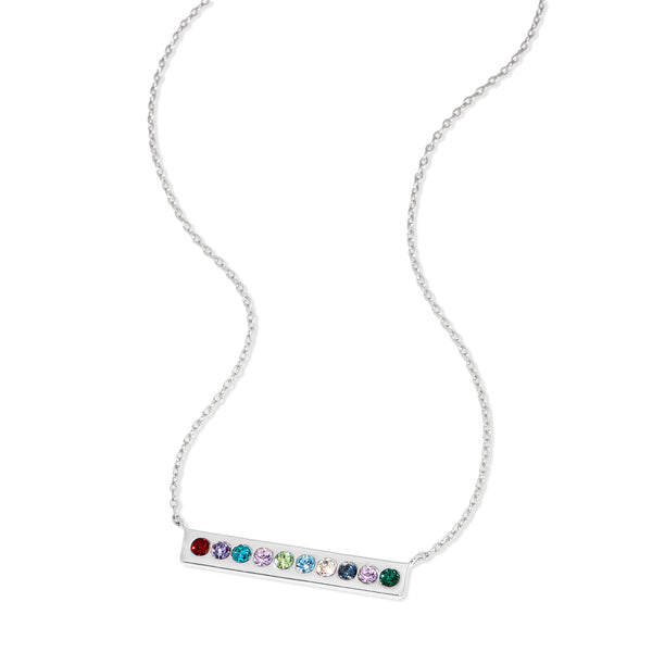 10 Stone Birthstone Silver Name Bar Necklace