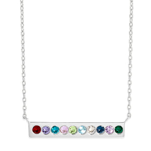 10 Stone Birthstone Silver Name Bar Necklace