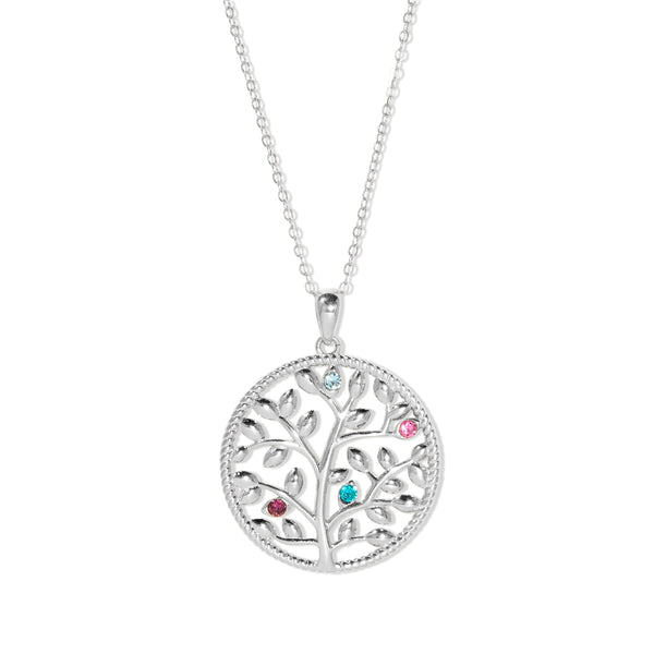 4 Stone Custom Birthstone Silver Family Tree Necklace