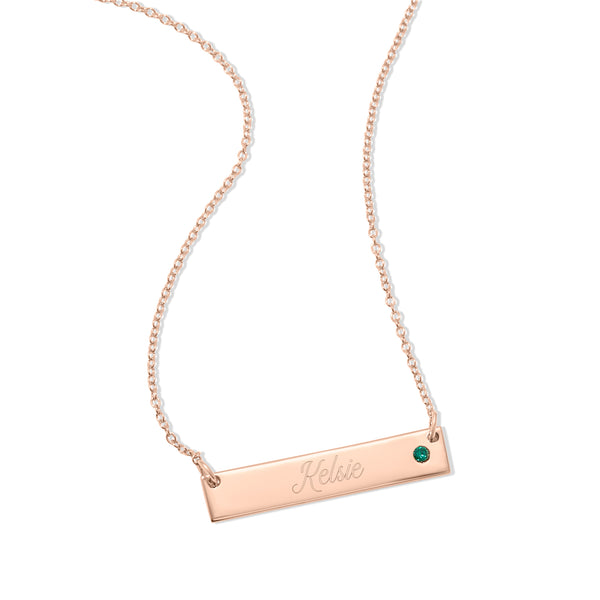 Engravable Rose Gold Birthstone Name Bar Necklace