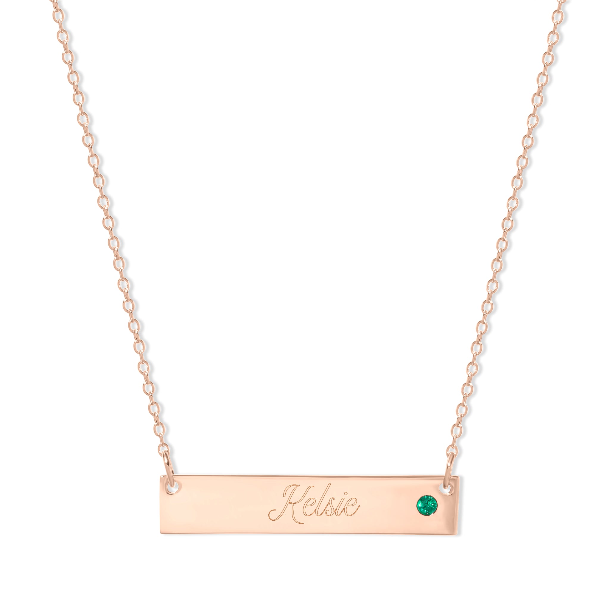 Engravable Rose Gold Birthstone Name Bar Necklace