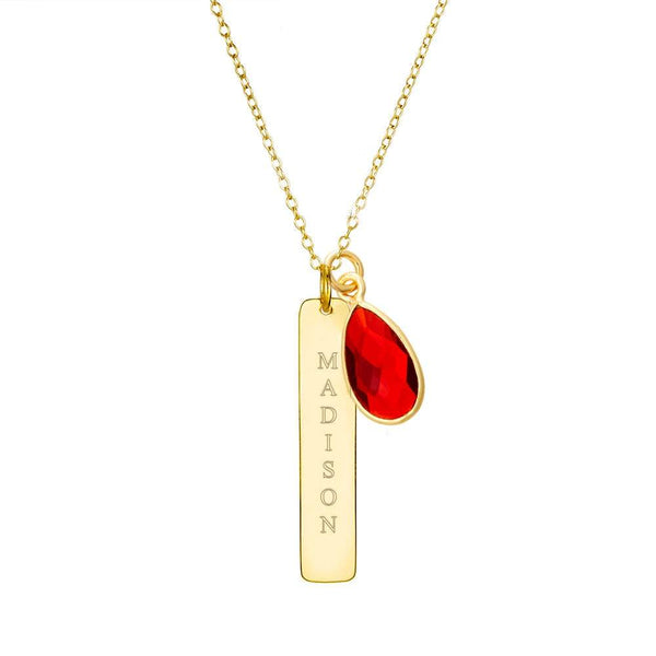 Vertical Gold Name Bar Necklace with Custom Birthstone