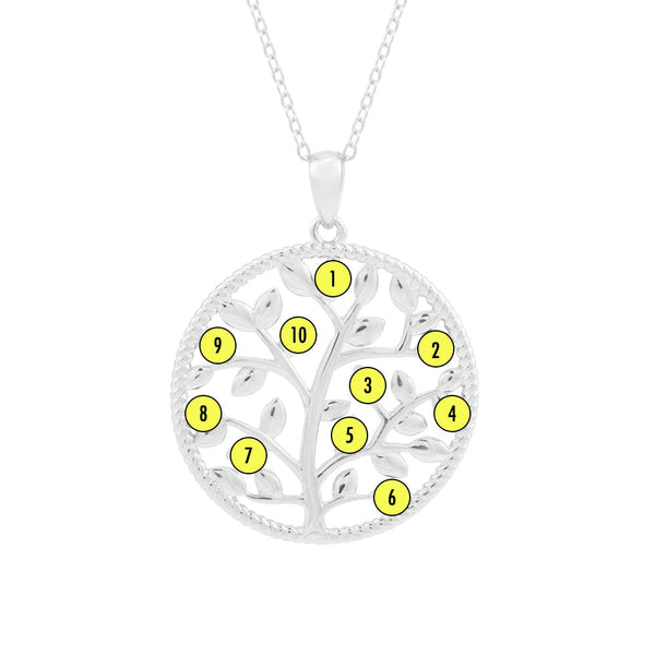 10 Stone Custom Birthstone Silver Family Tree Necklace