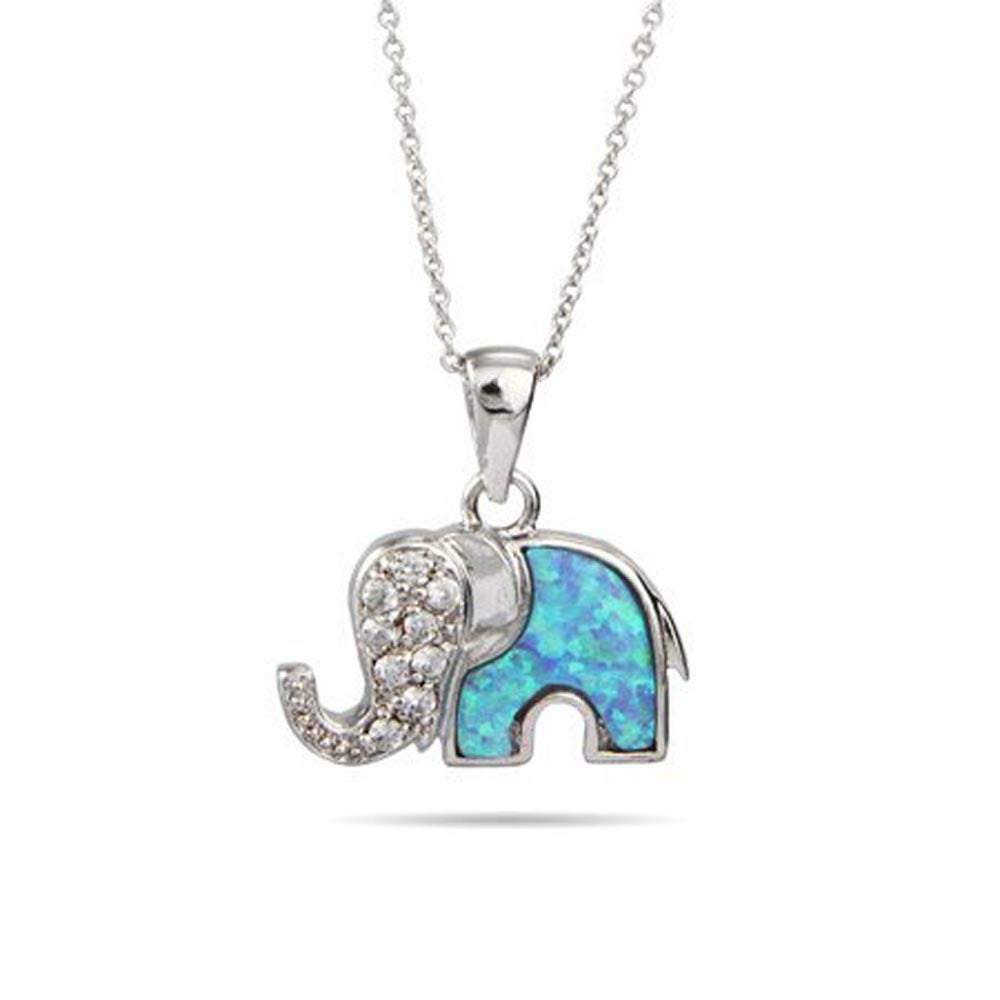 Sterling Silver Opal and CZ Elephant Pendant - Clearance Final Sale