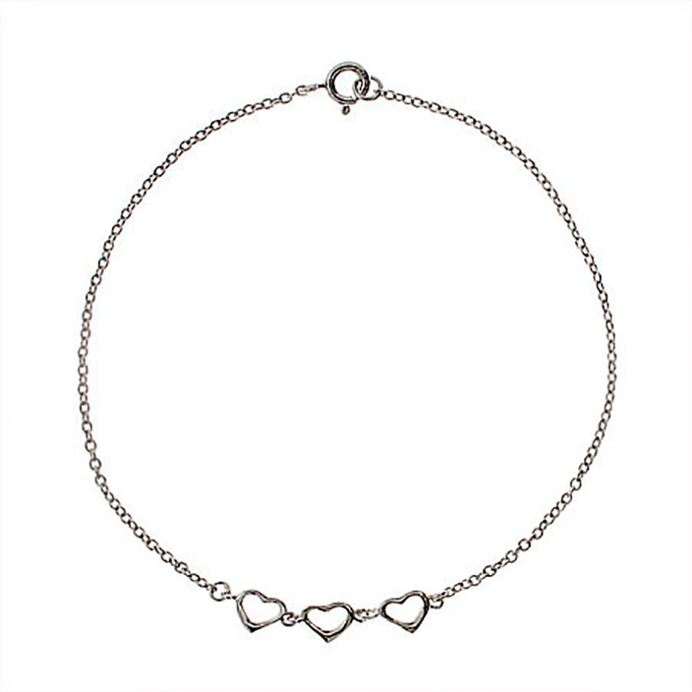 Sterling Silver Triple Hearts Anklet - Clearance Final Sale