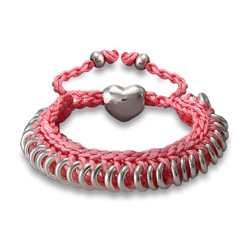 Pink Braided Friendship Bracelet with Heart - Clearance Final Sale