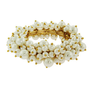 Gold Stretch Bangle Bracelet with Cluster of Pearls - Clearance Final Sale