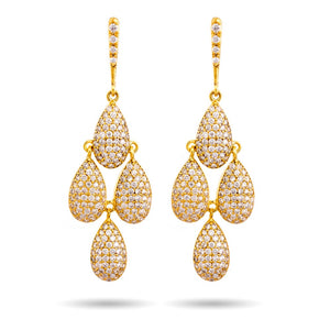 Gold Pave Peardrop Dangling Chandelier Earrings - Clearance Final Sale