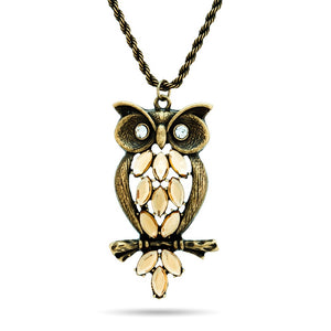 Antiqued Jeweled Owl Necklace - Clearance Final Sale