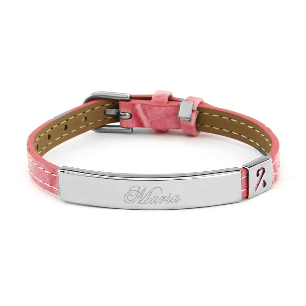 Pink Leather Breast Cancer Awareness ID Bracelet