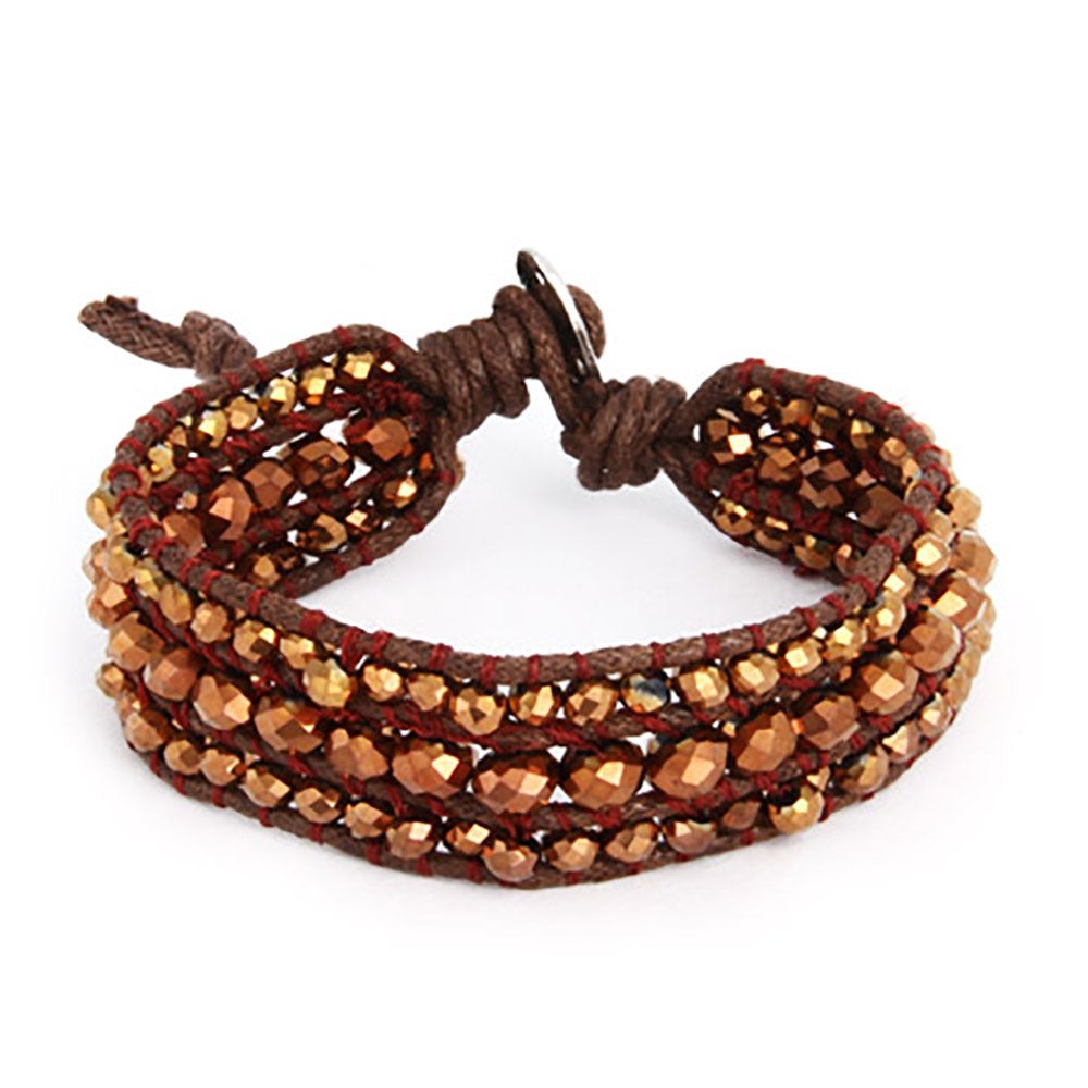 Chen Rai Bronze Beaded Brown Leather Single Wrap Bracelet- Clearance Final Sale