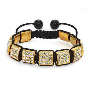 Golden Ice Crystal Square Cut Shamballa Inspired Bracelet - Clearance Final Sale