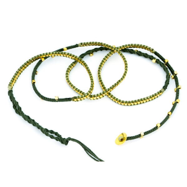 Olive Green and Gold Beaded Wrap Bracelet - Clearance Final Sale