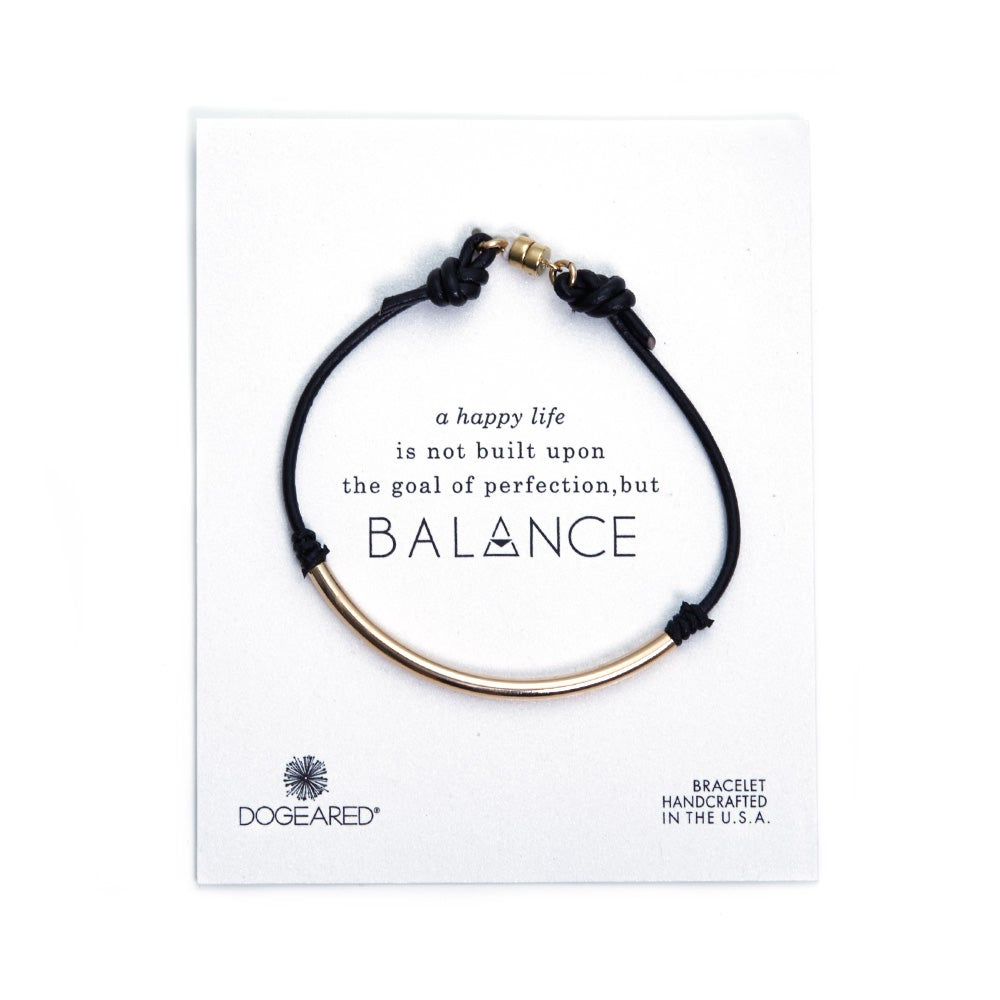 Dogeared Balance Black Leather Bracelet Gold Dipped - Clearance Final Sale
