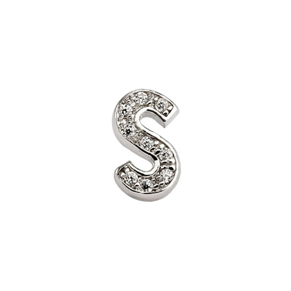 Sterling Silver CZ Initial Stud Earrings - S