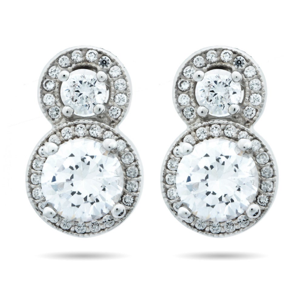 Halo Circle Stud Brilliant Cut CZ Sterling Silver Earrings - Clearance Final Sale