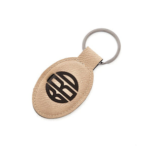 Monogrammed Block Light Brown Leather Keychain - Clearance Final Sale