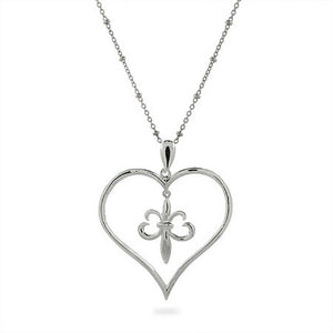 Sterling Silver Fleur De Lis Heart Pendant - Clearance Final Sale