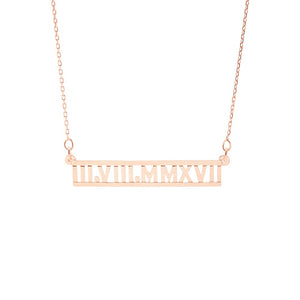 Custom Roman Numeral Rose Gold Nameplate Necklace 16"+2"