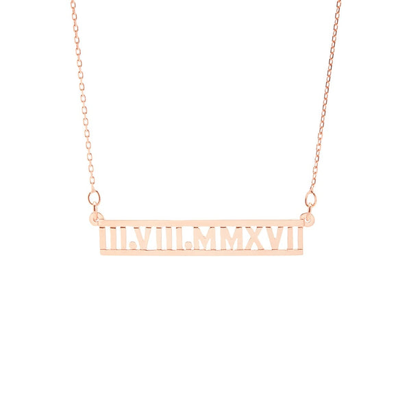 Custom Roman Numeral Rose Gold Nameplate Necklace 16"+2"