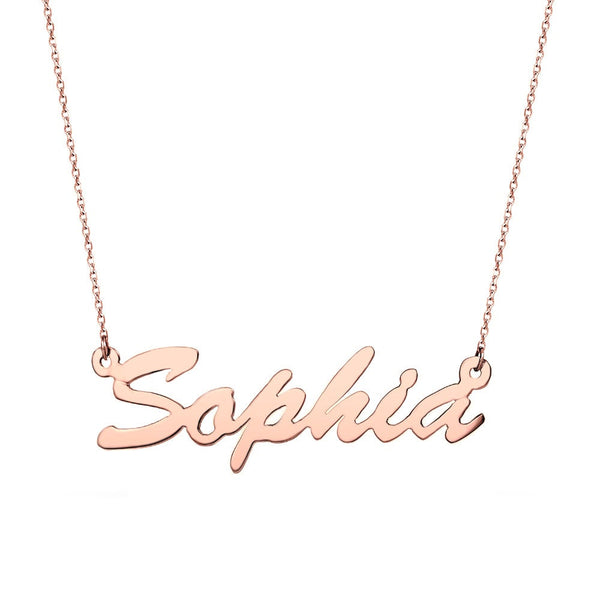 14K Rose Gold Thin Script Nameplate Necklace