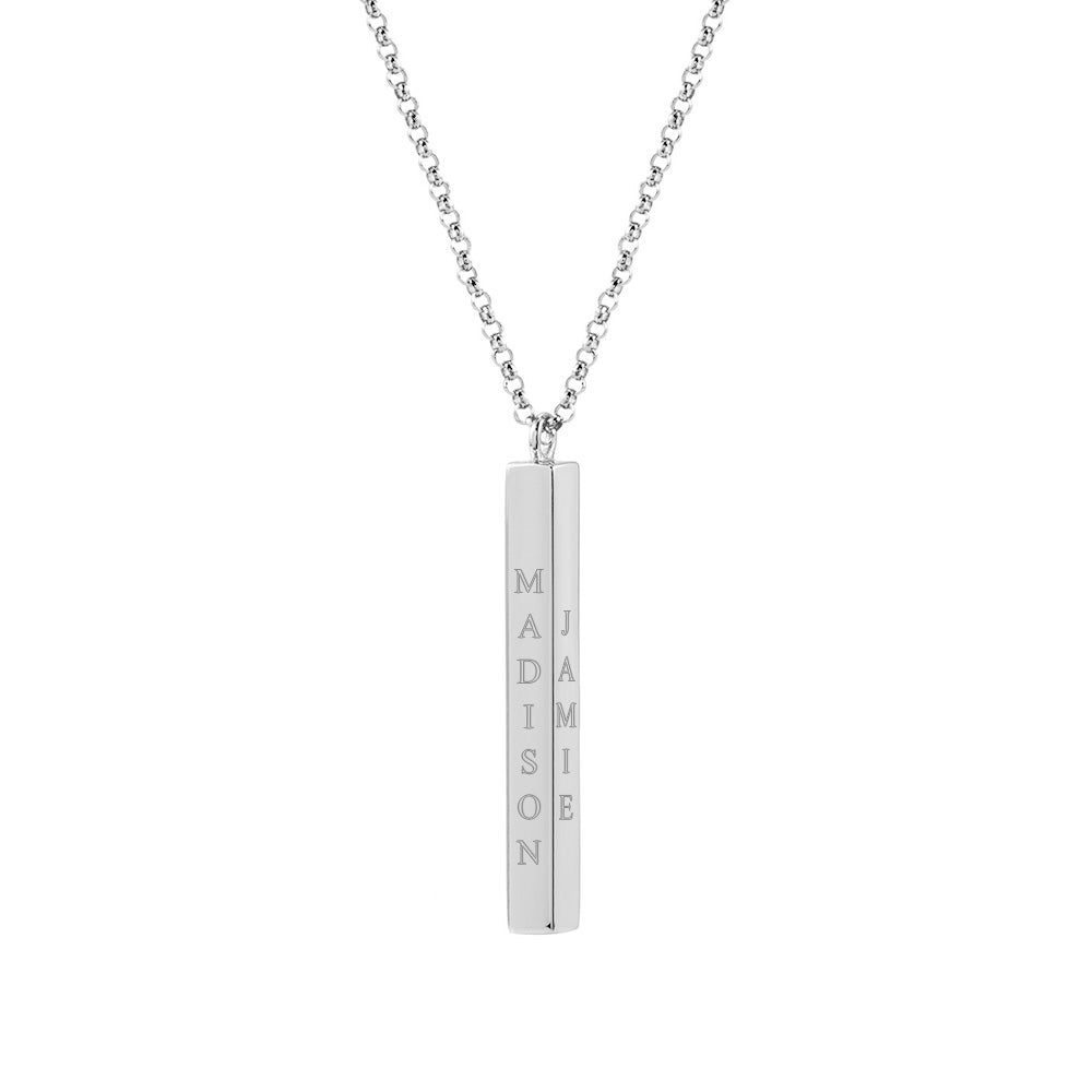 Silver Personalized Vertical Name Bar Necklace