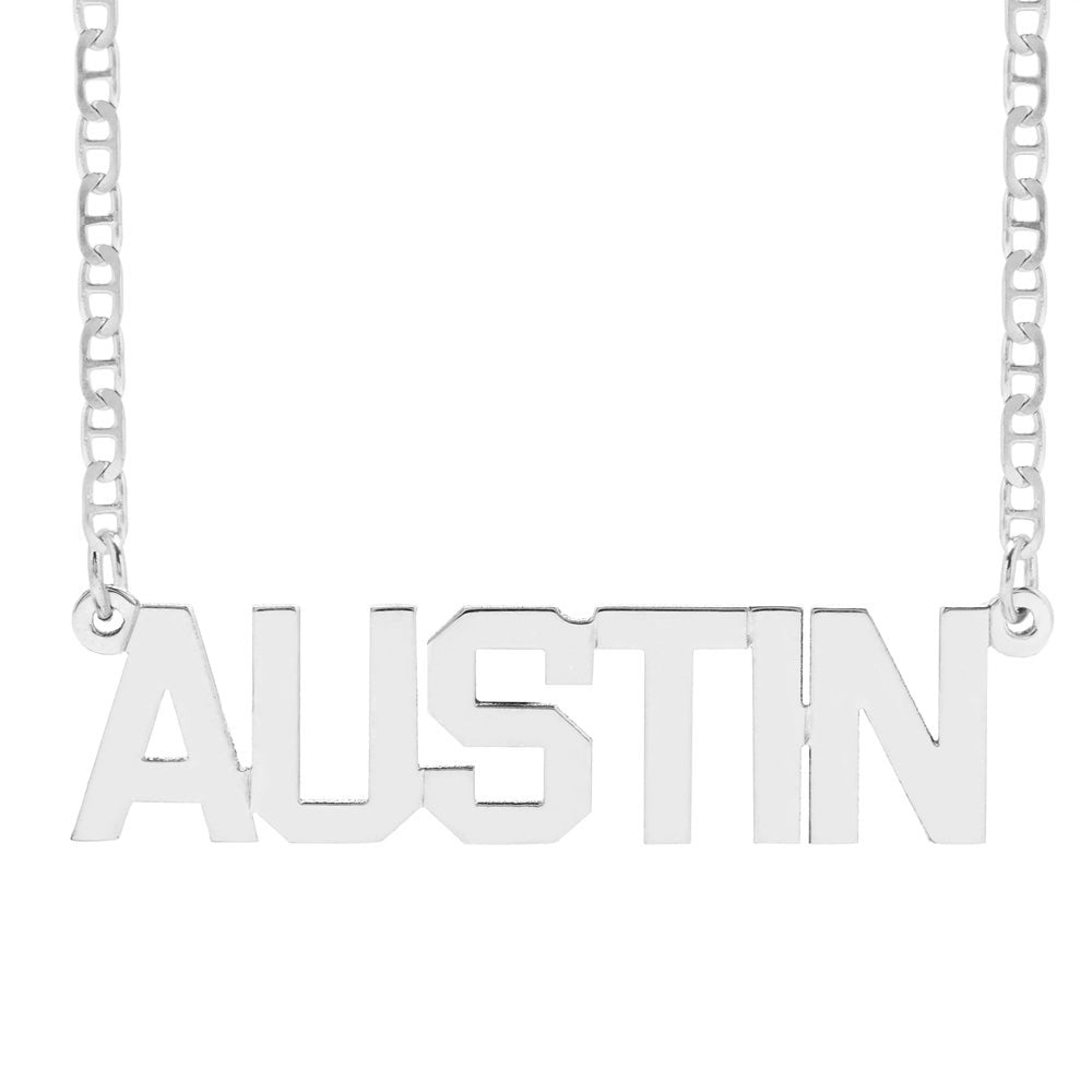 Men's Modern Block Silver Name Necklace